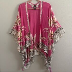 Vince Camuto Pink Floral Tassel Hem Open Front Tropical Kimono OS